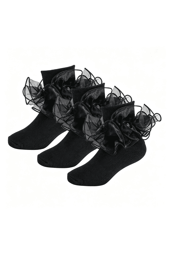 Girls Ruffle Socks Toddler Girl Frilly Dress Socks Double Lace Big Ruffles Fold over Church Fancy Sock for Baby Kids Double Lace Ruffle Socks