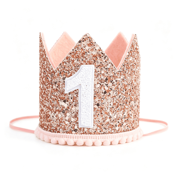 OQRKI Glitter Birthday Crown-Photo Booth Props,Party Hat for Baby'S 1St Birthday First Birthday Hat(Pink and Gold)