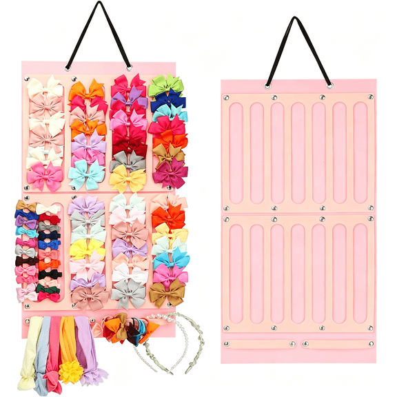 OQRKI Hair Bows Holder & Organizer W/Large Capacity, 16 Ribbons,Bows Organizer, Baby Hair Accessory Storage Display with Sturdy Rope, Wall Hanging for Girl Room & Nursery Decor