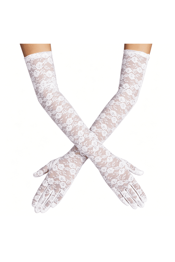 Lace Gloves Women Tea Party Elegant Long Lace Gloves Mittens for Formal Dress Cocktail Opera Parties