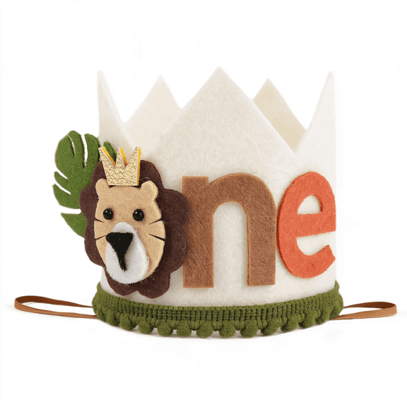 OQRKI Lion 1St Birthday Crown-Jungle Safari Wild One Birthday Hat Decoration for Boys Safari Birthday Decorations
