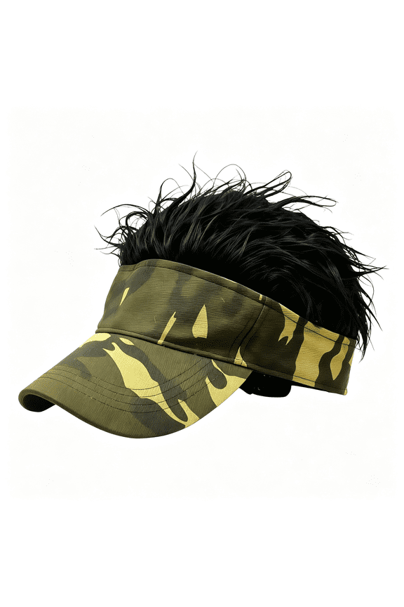 Men'S Visor Hat with Fake Hairs,Visor Hat with Hair for Men,Funny Spiked Sun Hats,Adjustable Baseball Wig Cap Prank Gag Funny Hats for Men