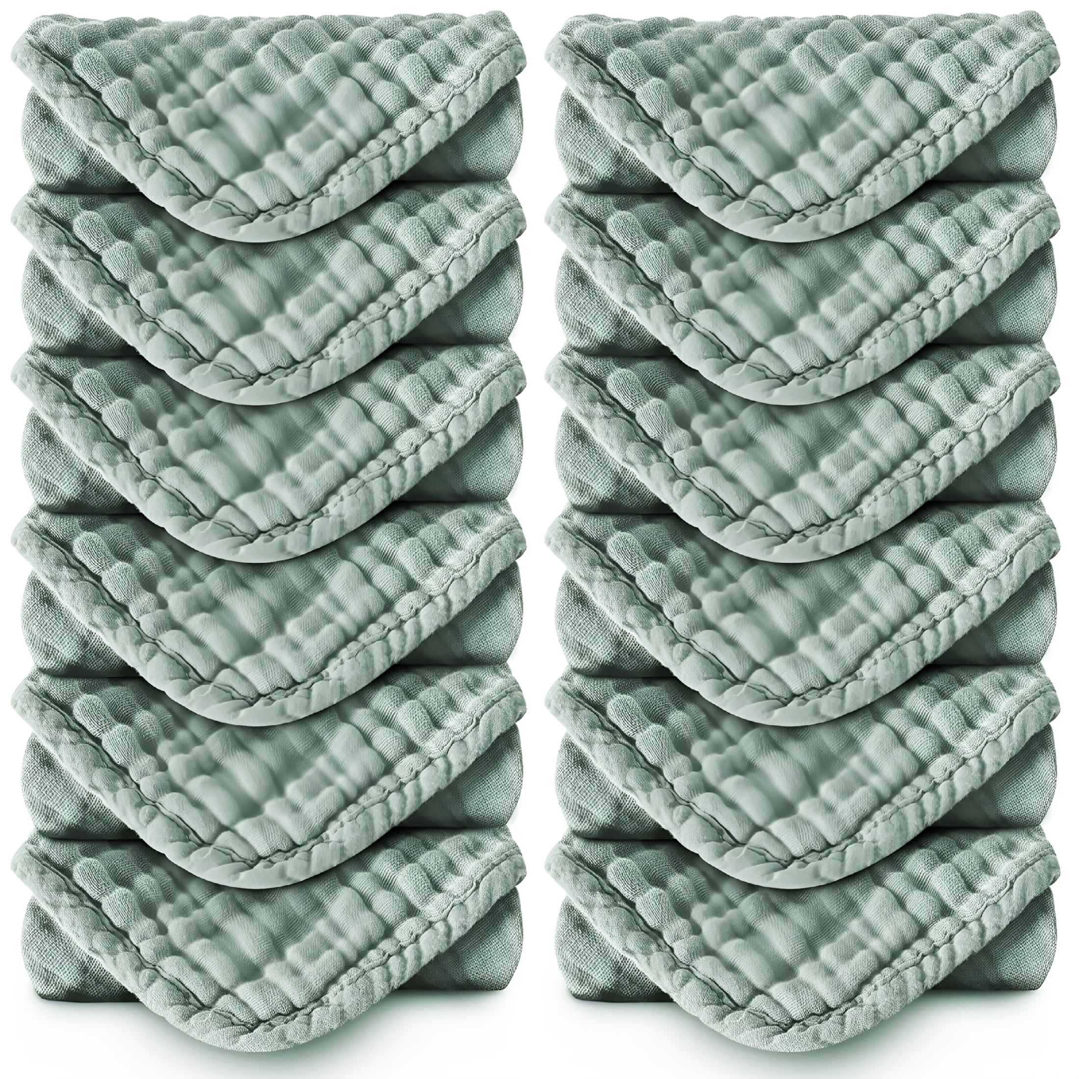 OQRKI Muslin Burp Cloths 100% Cotton Large 20''X10'' Extra Soft and Absorbent Baby Wash Cloths Spit Up Rags-Baby Burping Cloth for Boys Girls (12 Pack Green)