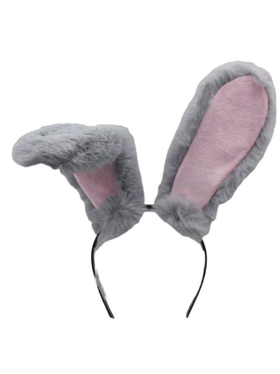 Plush Bunny Ears Headband for Women, Soft Cosplay Hair Accessory for Parties, Live Streaming, and Themed Events, Gray, 18x4cm