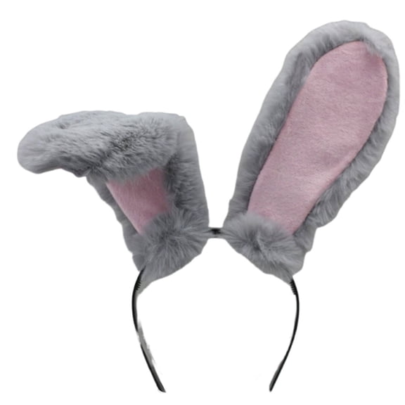 OQRKI Plush Bunny Ears Headband for Women, Soft Cosplay Hair Accessory for Parties, Live Streaming, and Themed Events, Gray, 18x4cm
