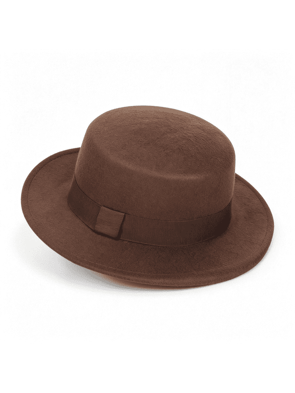 Pork Pie Hat for Men/Women,Wide Brim Felt Boater Fedora Flat Top Hat Church Derby Cap Pork Pie Hats for Men