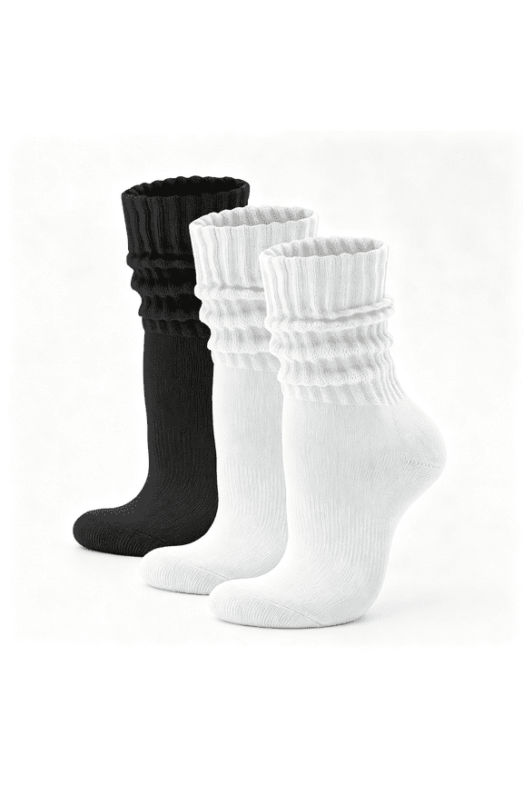 Scrunch Crew Socks 3Pcs U2013 Retro Slouchy Cotton Calf Socks for Men&Women Cushioned Solid Stacked Boot&Sneaker Retro Scrunch Socks