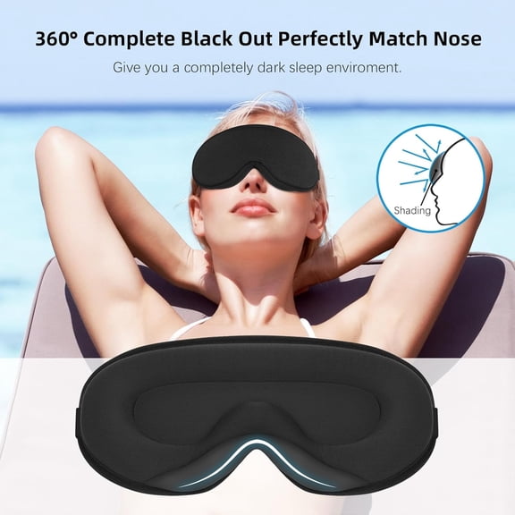 OQRKI Sleep Mask,3D Contoured Sleeping Mask,99% Light Blocking Eye Mask,Zero Eye Pressure Cup Blindfold for Men Women,With Adjustable Strap for Sleeping,Yoga,Traveling(Black)