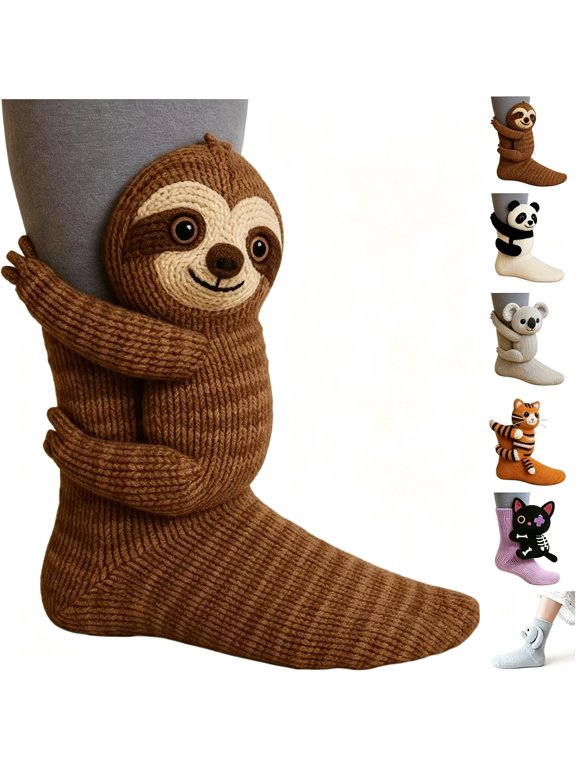 Sloth Socks,3D Knit Animal Socks for Women,Cozy Cute Novelty Sock,Warm Hand Crochet Floor Sock