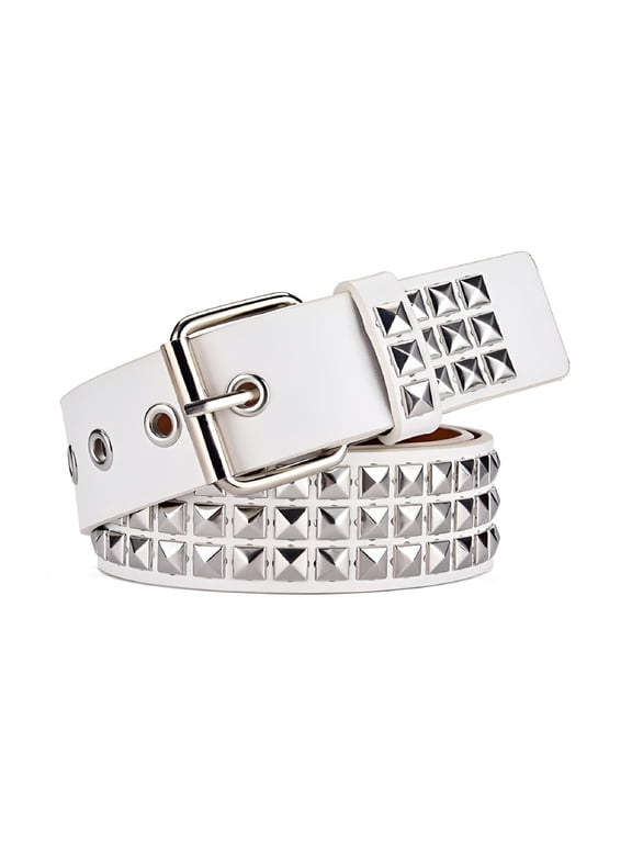Studded Belt, Metal Punk Rock Rivet Belt, Gothic Belt with Bright Pyramid Studded for Women Men White Studded Belt