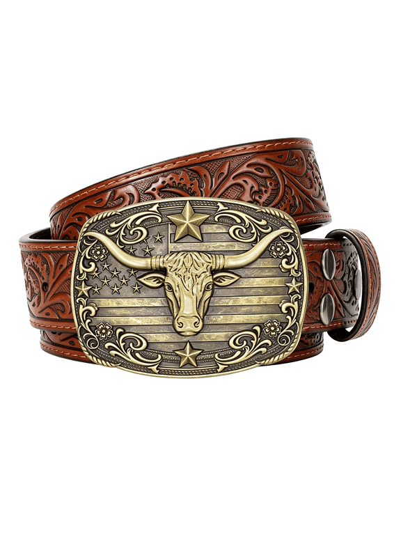 Western Cowboy Belts for Men Women Mens Belt Bull Country Belt Cowboy Leather Belt American Flag USA Western Belt for Jeans Gifts Rodeo Texas Festival Club Formal Daily Wear