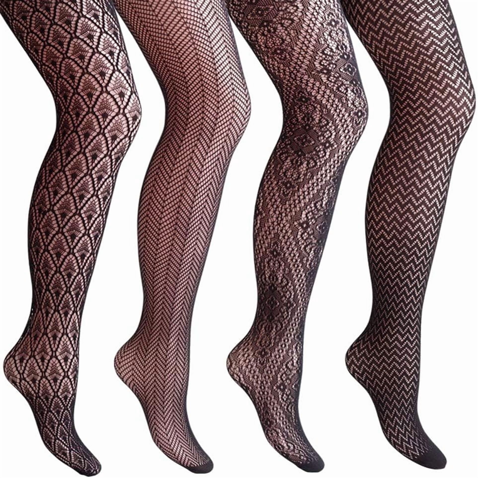 OQRKI Women Patterned Fishnet Tights Black Fishnets Net Stockings ...