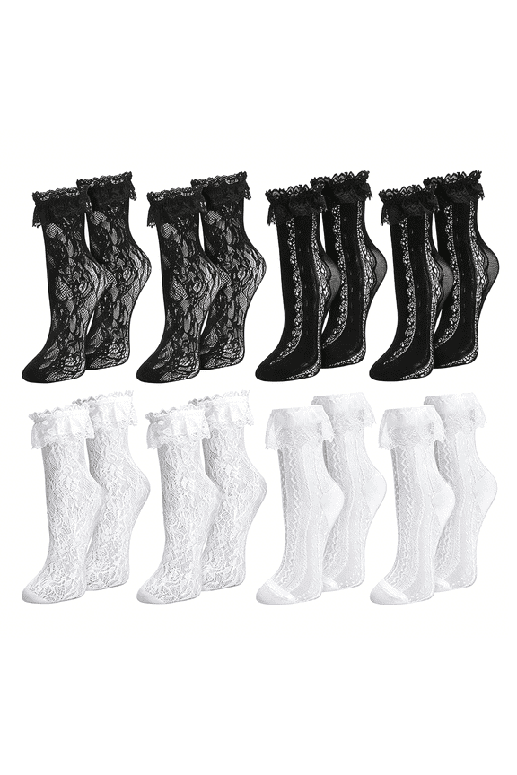 Womens Lace Ankle Socks Ruffle Frilly Dress Socks Sexy Mesh Lace Trim Lolita Sock Lacy Ruffled Bootie Sock for Woman