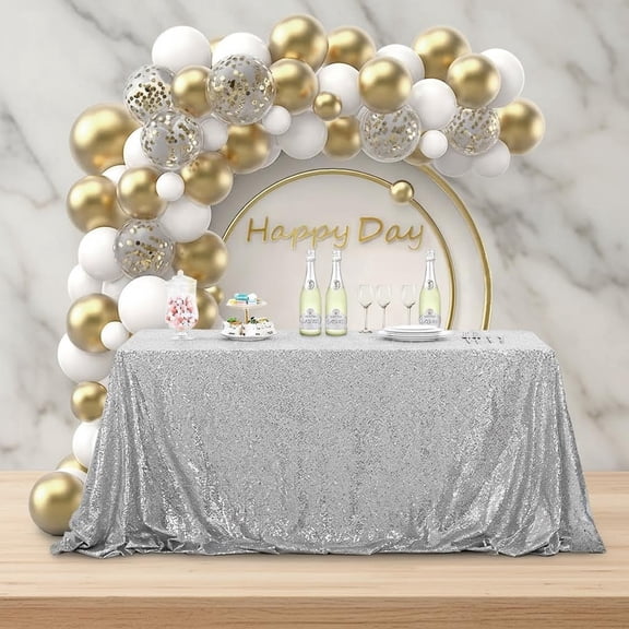 OQSQ Silver Sequin Tablecloth, Sparkle Sequence Table Cover Glitter Drape Decorations for Wedding Birthday Party