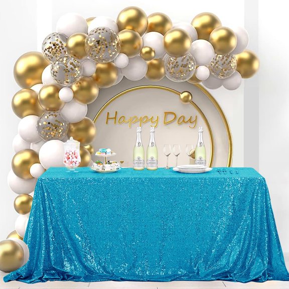 OQSQ Turquoise Sequin Tablecloth 60x102 inch, Glitter Drape Table Cloth, Sparkle Sequence Table Overlays for Thanksgiving Day Wedding Birthday Party Baby Bridal Shower