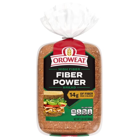 Oroweat High Fiber Power Bread, 24 oz, Wheat High Fiber Bread, Bag