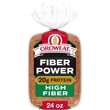 Oroweat High Fiber Power Bread, 24 oz, Wheat High Fiber Bread, Bag