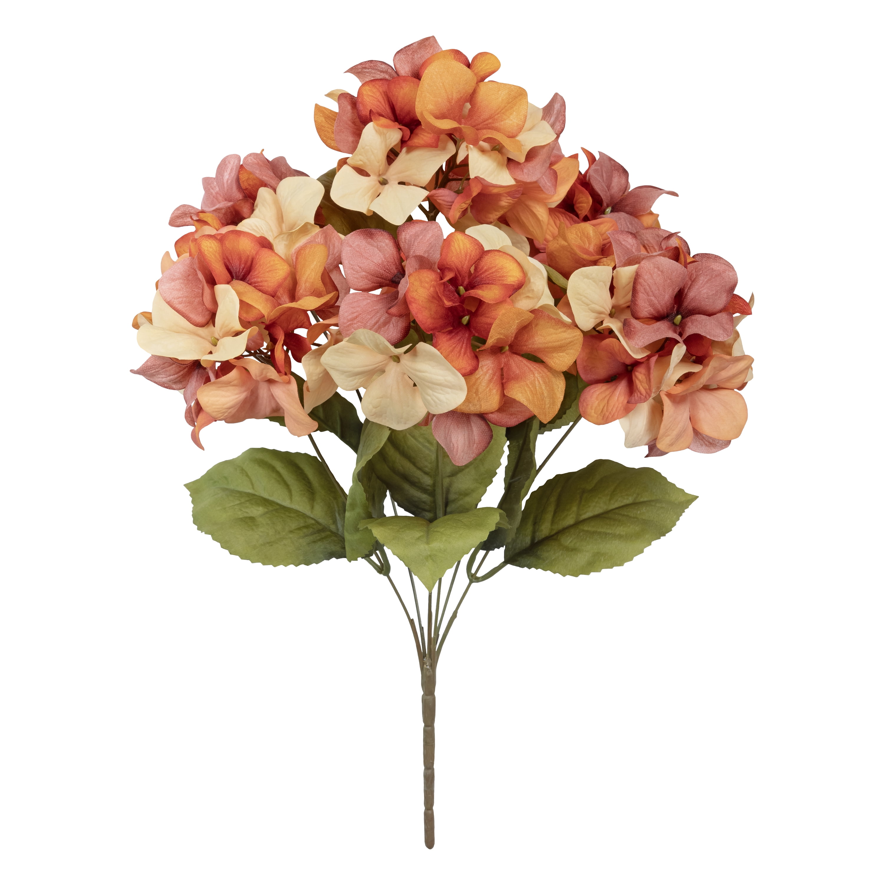 18-inch Artificial Silk Orange & Cream Hydrangea Fall Bush, for Indoor Use, by Mainstays