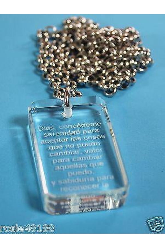 ORACION DE LA SERENIDAD SERENITY CRYSTAL DOG TAG NECKLACE STAINLESS SPANISH