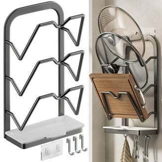 YYST Cabinet Door Pot Lid Rack – Holds 4 Lids (5-10 Inch), Wall Mount Organizer For Kitchen