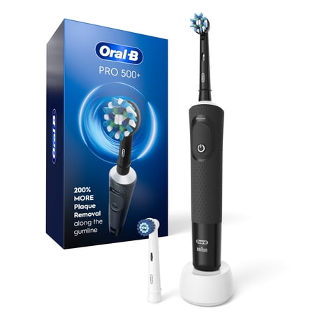 Oral-B Toothbrush, Pro 500 + Electric Toothbrush with (2) Brush Heads, Rechargeable, Black