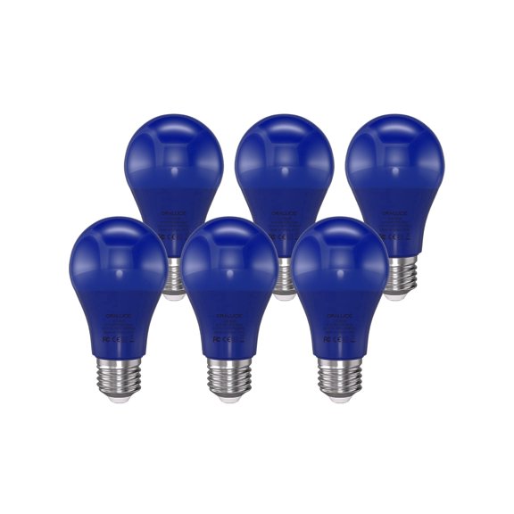 ORALUCE Blue Light Bulb Indoor Outdoor, A19 Color Lights Bulb,Colorful E26 LED Bulb 60 Watt Non-Dimmable, for Bedroom, Lamps, Patio, Halloween, Christmas, Party, Holiday, 6 Pack