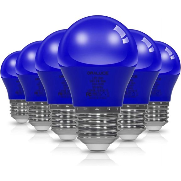 ORALUCE Blue Porch Light Bulb 40 Watt Equivalent,A15 LED Bulbs for Halloween Christmas Party Decoration and Lighting,Colored Light Bulb with E26 Base,5W 450LM Non-Dimmable,6 Pack.