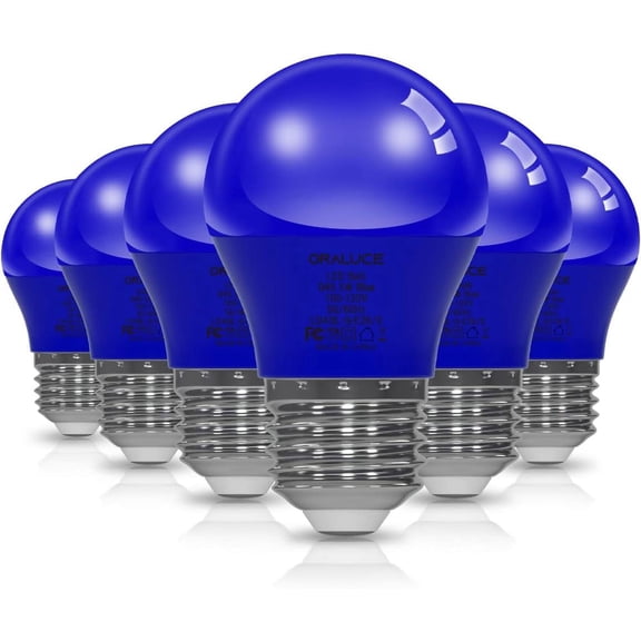 ORALUCE Blue Porch Light Bulb 40 Watt Equivalent,A15 LED Bulbs for Halloween Christmas Party Decoration and Lighting,Colored Light Bulb with E26 Base,5W 450LM Non-Dimmable,6 Pack.