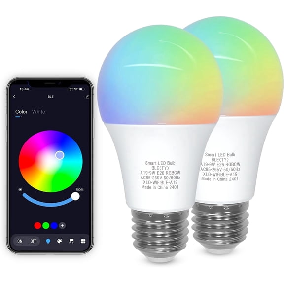 ORALUCE Bluetooth Smart Light Bulb 9 Watt, Dimmable Color Changing, 2 Pack