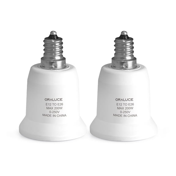 ORALUCE E12 to E26 Adapter, Candelabra to Medium/Standard Base, Light Bulb Socket Adapter Max 200W, 0-250V, Bulb Adapter Socket Converter for Ceiling Fans, Chandelier, 2 Pack