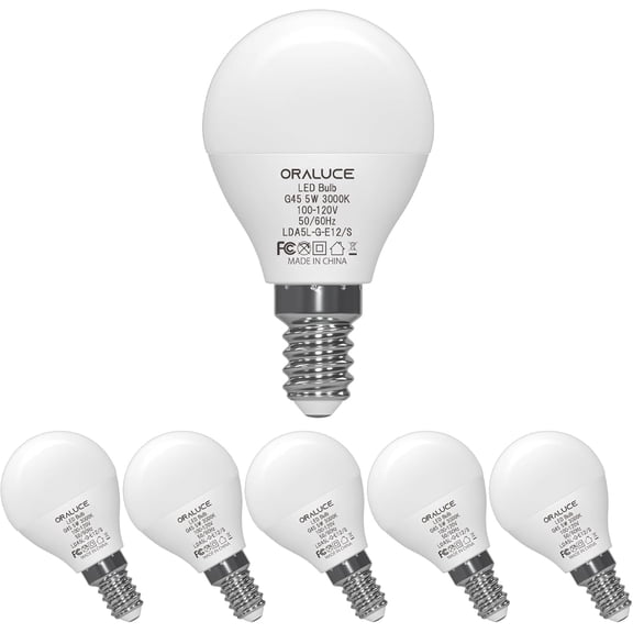 ORALUCE E12 LED Bulb 40 Watt Equivalent,Daylight White 5000K Candelabra LED Light Bulbs,A15 LED Bulb for Ceiling Fan and Chandelier Lamp,450 Lumen Non-Dimmable 6 Pack