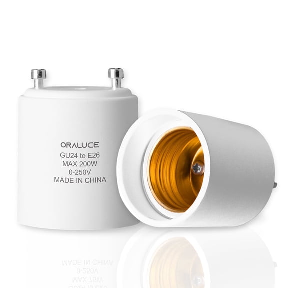 ORALUCE GU24 to E26 Adapter, Bi-Pin to Medium/Standard Base, Light Bulb Socket Adapter Max 200W, 0-250V, Bulb Adapter Socket Converter for Twist and Lock Two Prongs, 2 Pack