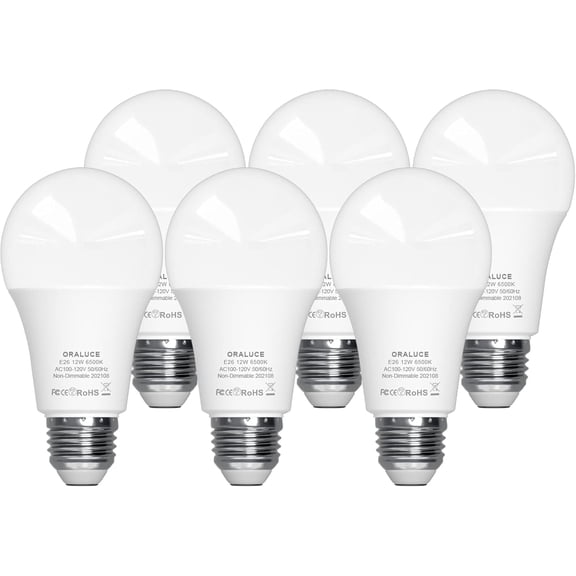 ORALUCE LED Light Bulb, A19 12W Lightbulbs, 100 Watt Equivalent, 120V 1200LM, 5000K Soft White, E26 Medium Base, Non Dimmable, Energy Efficient, 6 Pack
