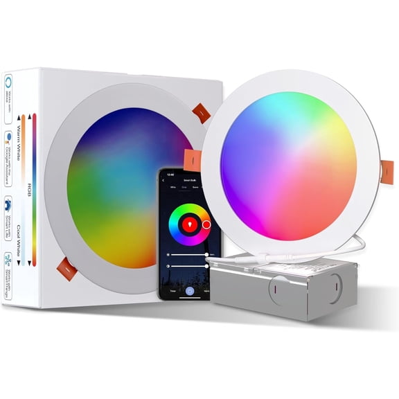 ORALUCE Smart Recessed Lighting 6 Inch, WiFi&Bluetooth Color Changing Retrofit LED Can Lights, 13W 1050LM RGBCW 2700-6500K Ultra-Thin Wafer Lights Compatible with Alexa/Google Assistant, 1Pack