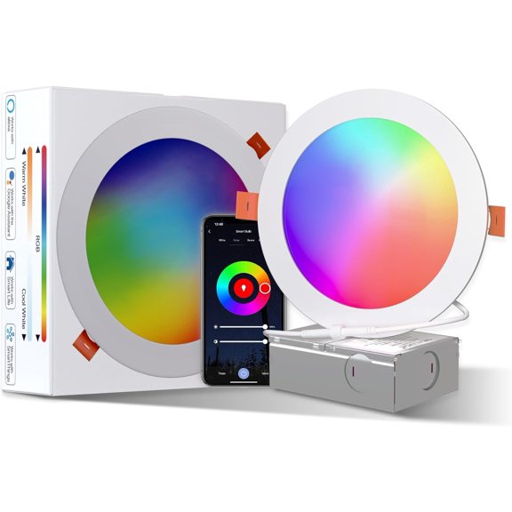 ORALUCE Smart Recessed Lighting 6 Inch, WiFiBluetooth Color Changing Retrofit LED Can Lights, 13W 1050LM RGBCW 2700-6500K Ultra-Thin Wafer Lights Compatible with Alexa/Google Assistant, 1Pack