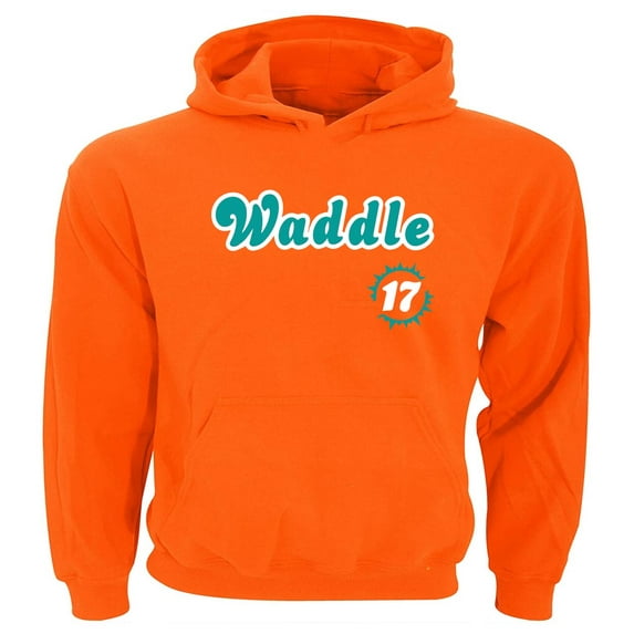 ORANGE Dolphins Jaylen Waddle 17 Logo Hooded Sweatshirt ADULT