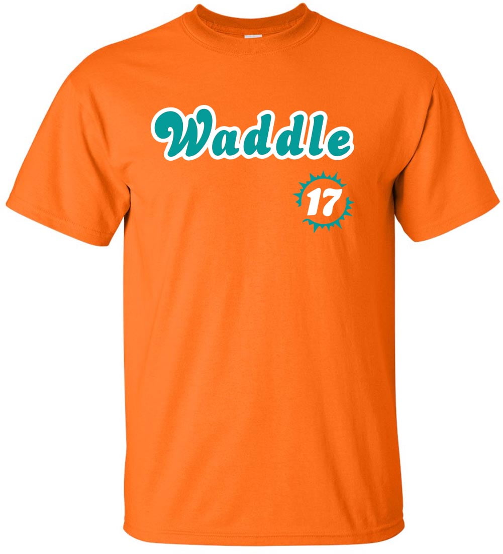 ORANGE Dolphins Jaylen Waddle 17 Logo T-shirt ADULT