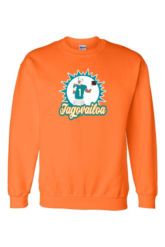 ORANGE Dolphins Tua Tagovailoa Logo Crew Neck Sweatshirt ADULT
