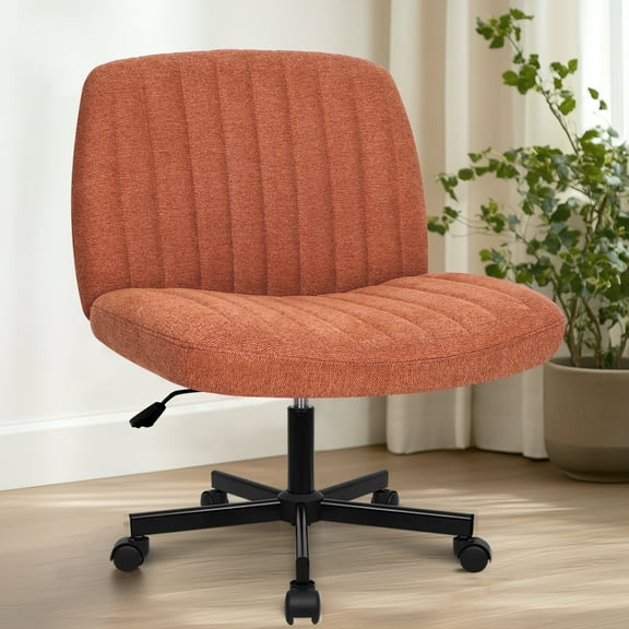 Orange Factory Brown Office Chair, Armless Criss Cross Legged Chair with Wheels, Comfy Home Office Desk Chairs, Adjustable Swivel Padded Fabric Vanity Task Computer Chair