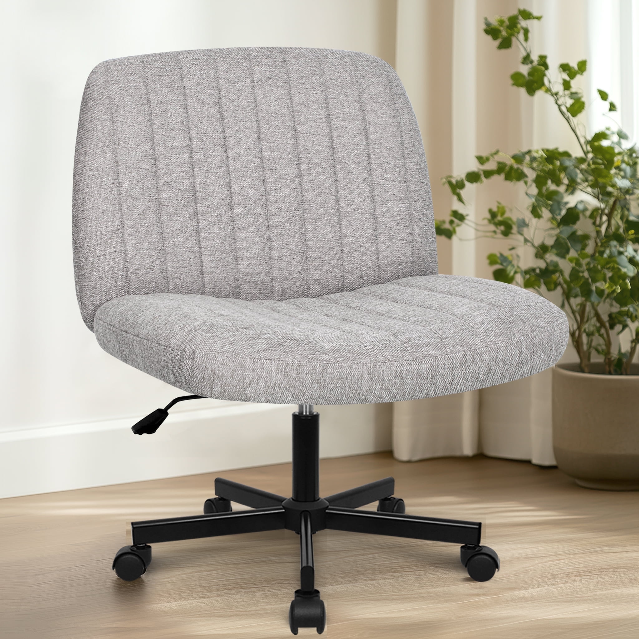 Gray Fabric Armless Ergonomic Swivel Desk Chair
