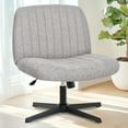 thumbnail image 1 of Gray Office Chair, Armless Criss Cross Legged Chair No Wheels, Comfy Home Office Desk Chairs, Adjustable Swivel Padded Fabric Vanity Task Computer Chair, 1 of 9
