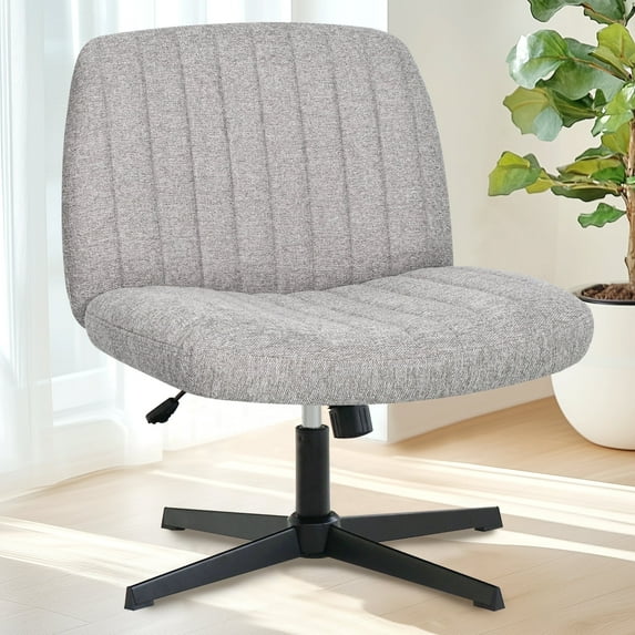 Orange Factory Gray Office Chair, Armless Criss Cross Legged Chair No Wheels, Comfy Home Office Desk Chairs, Adjustable Swivel Padded Fabric Vanity Task Computer Chair