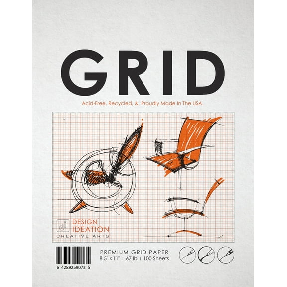ORANGE Grid Paper : Multi-media grid paper for pencil, ink, marker and watercolor paints. (8.5" x 11") (100 Sheets)
