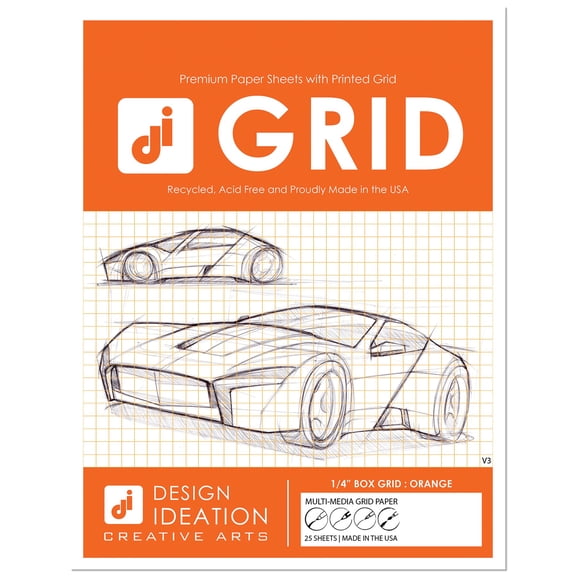 ORANGE Grid Paper : Multi-media grid paper for pencil, ink, marker and watercolor paints. (8.5" x 11") 25 Sheet Pack