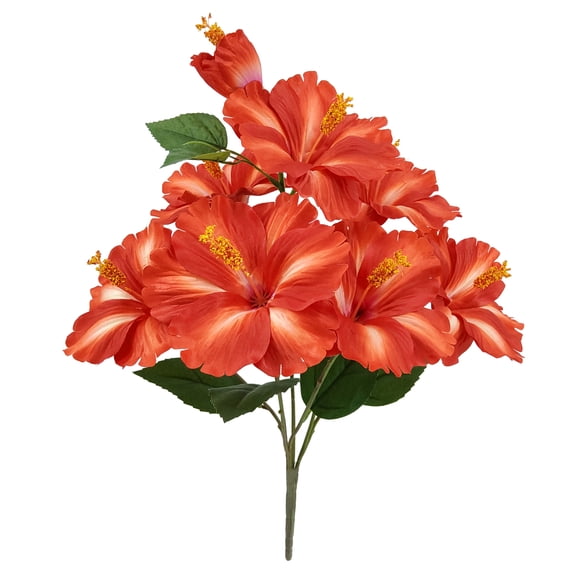 Mainstays 19’’H Indoor Artificial Floral Mixed Bush, Hibiscus, Orange Color.