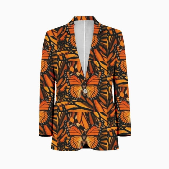 ORANGE MONARCH BUTTERFLY PATTERNED Customized Men's Suits full man Shawl Collar Gentleman Suits for Wedding Business