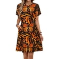 thumbnail image 1 of ORANGE MONARCH BUTTERFLY PATTERNED Dress Fashion Beach Short Sleeve Dresses Female Party Printed Sundress, 1 of 7