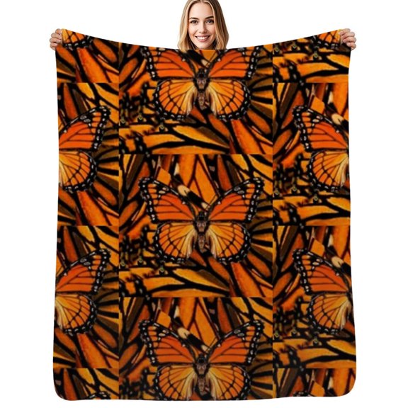 ORANGE MONARCH BUTTERFLY PATTERNED Flannel Blankets Soft Throw Blanket Winter Travel Office Outdoor Bedspread