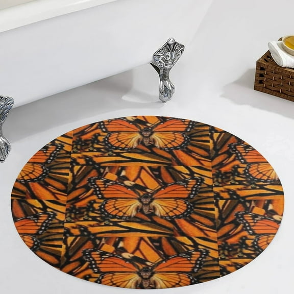 ORANGE MONARCH BUTTERFLY PATTERNED Round Carpet Circle Rug Outdoor Patio Area Rug Washable Large Area Rugs Hallway Room Decor Fitness Mats