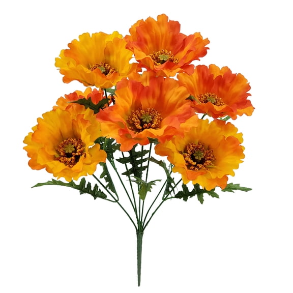 Mainstays 17.5-Inch Indoor Artificial Floral Mixed Bush with Orange Poppy Blooms